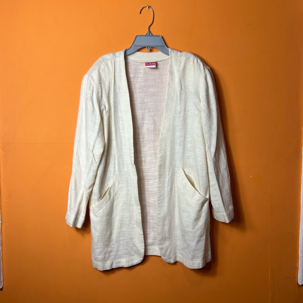 Claude Vintage Linen Cream Open Front Cardigan 96